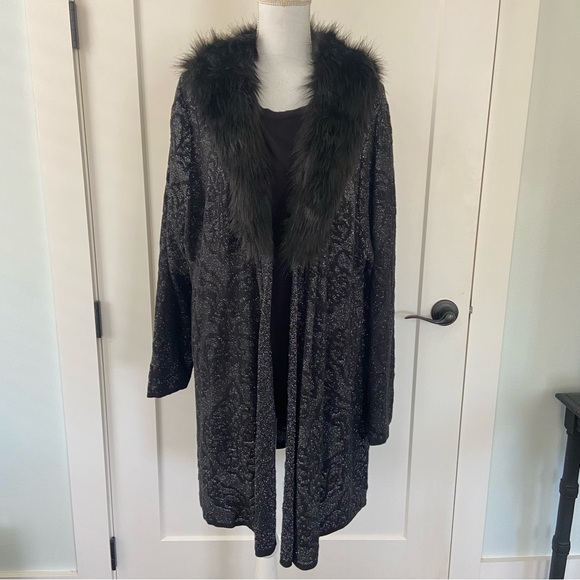 Catherines Black Silver Cardigan Sweater Set Fur Collar 2X NWT Fancy Festive - Picture 10 of 10